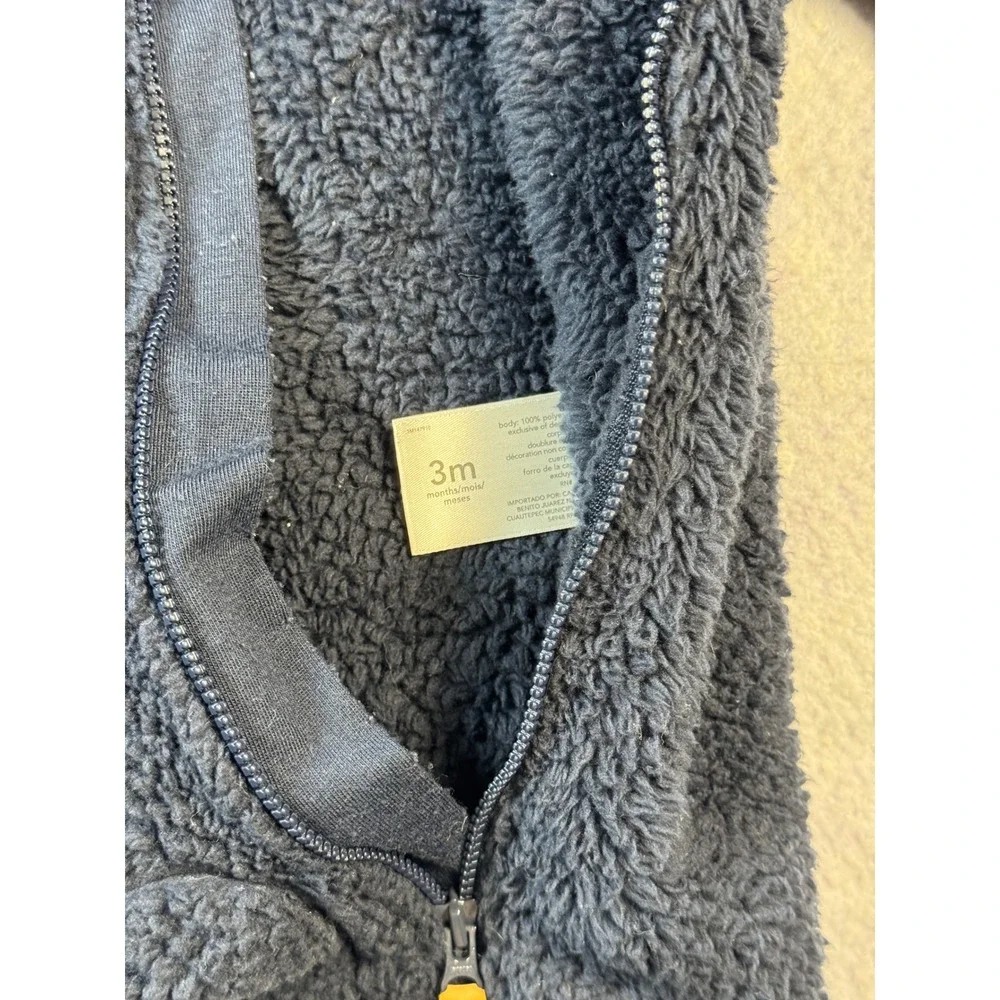 Carters Baby Boy 3M Navy Blue Sherpa Fleece Bear Ear Hooded Pram Bunting Suit